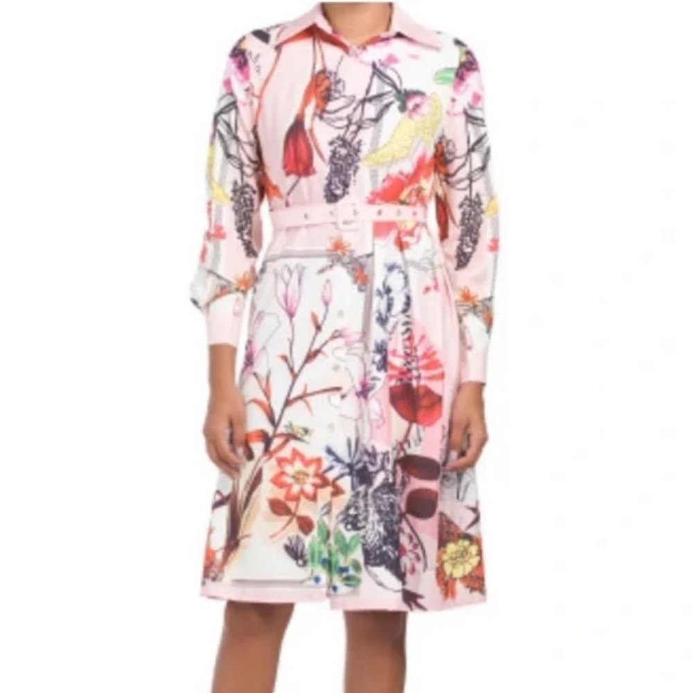 Dalia MacPhee Tropics Long Sleeve Collar Shirt Dress NWT
